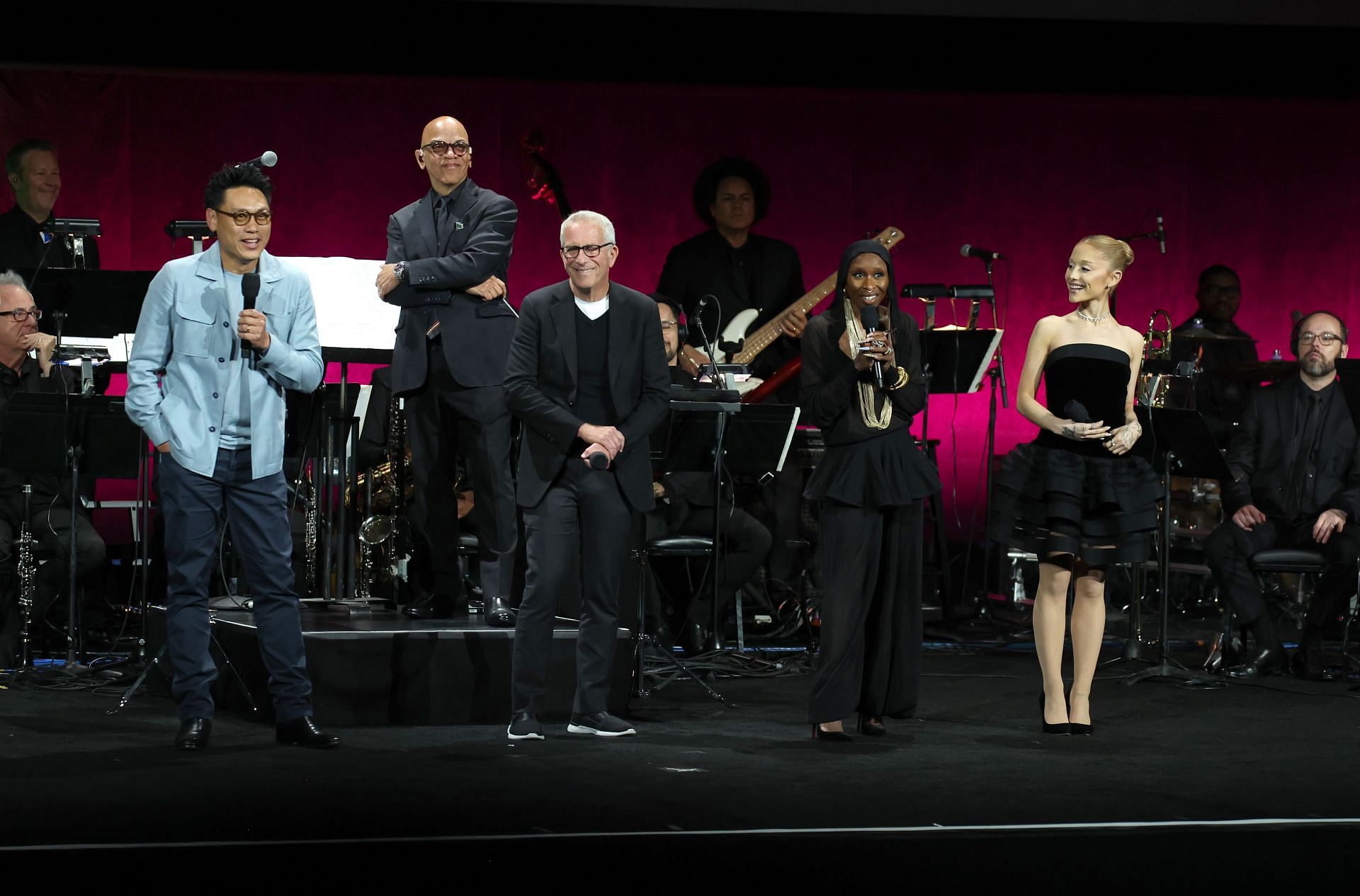 Director Jon M. Chu, Marc E. Platt, Cynthia Erivo, and Ariana Grande promote Wicked: For Good at the CinemaCon 2025 - Universal Pictures And Focus Features Presentation - (Image via Getty)